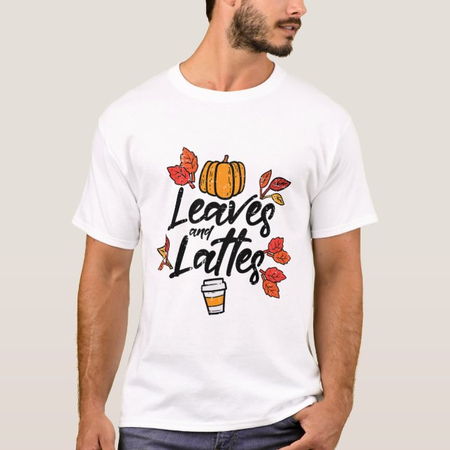 Camiseta Folhas Latinhas de Pumpkin Spice Queda no outono (Frente)