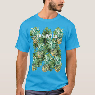 Camiseta Folhas Tropicais Azuis Verdes Abacaxis