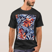 Folhas tropicais coloridas com fundo azul