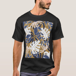 Camiseta Folhas Tropicais Coloridas Fundo Laranja