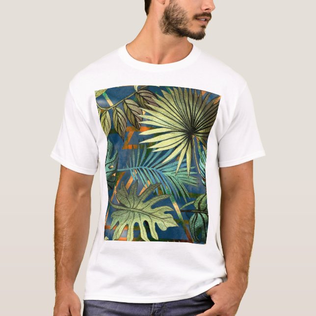 Camiseta Folhas tropicais, em forma geométrica (Frente)