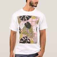 Folhas tropicais, flores, padrão pintado à mão.