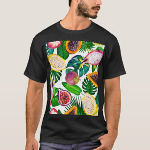 Camiseta Folhas tropicais, frutas, padrão sem costura de gu