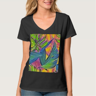 Camiseta Folhas tropicais grandes coloridas pintura aquosa