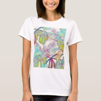 Camiseta Folhas tropicais grandes coloridas pintura aquosa