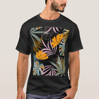 Camiseta Folhas Tropicais: Impressão de Vintage Escuro.