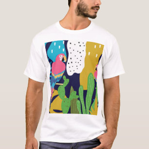 Camiseta Folhas tropicais, papagaios: fundo de verão.