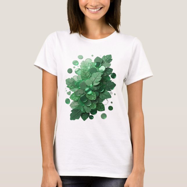 Camiseta Folhas verdes icônicas e moedas cintilantes (Frente)