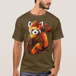 Camiseta folhas vermelhas panda