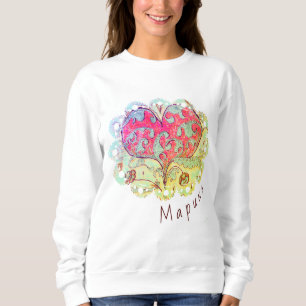 Camiseta Folk Art Heart com folhas, flores e nome