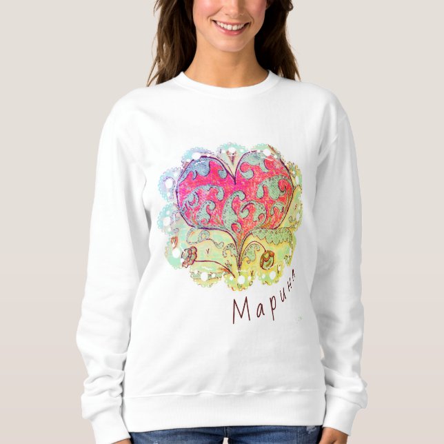 Camiseta Folk Art Heart com folhas, flores e nome (Frente)