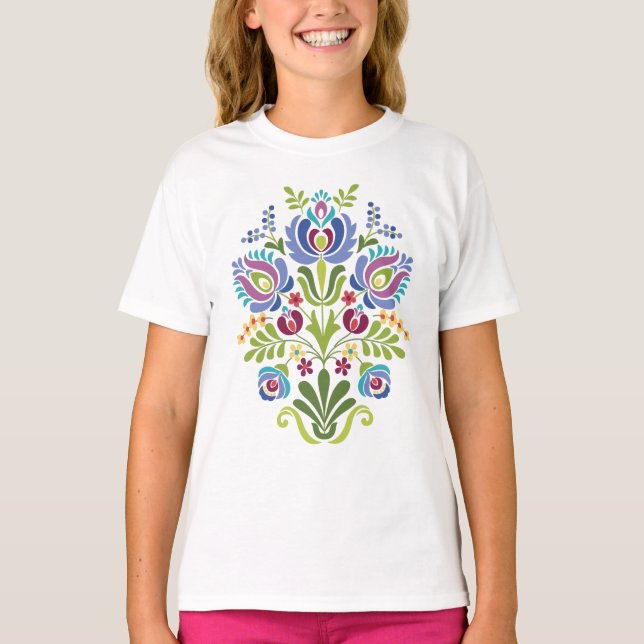 Camiseta Folk Lavanda Floral Húngaro (Frente)