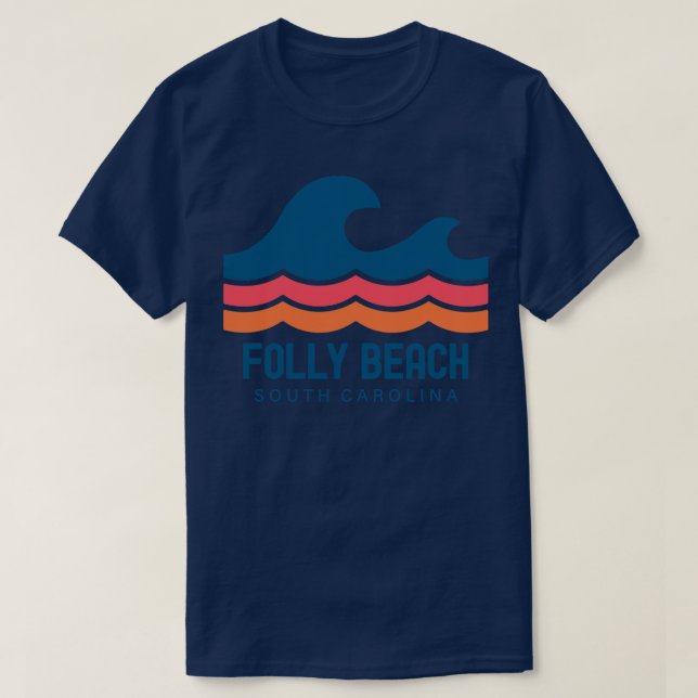 Camiseta Folly Beach South olina Vintage Wave (Frente do Design)