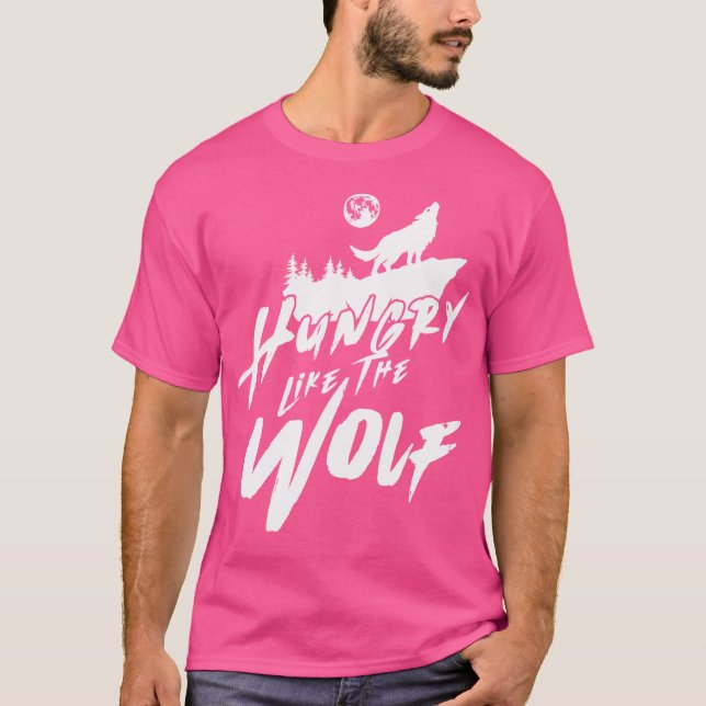 Camiseta Fome Como O Animal Do Lobo Selvagem Gagando Lua (Frente)