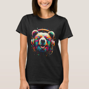 Camiseta Fone de ouvido do legal Urso Música Arte Aniversár