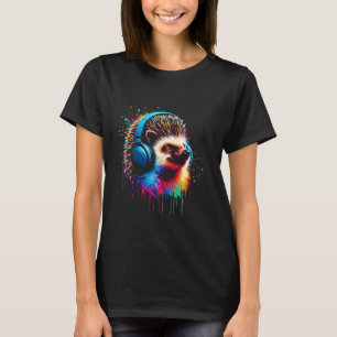 Camiseta Fone de ouvido legal Hedgehog Música Arte Natal Bi
