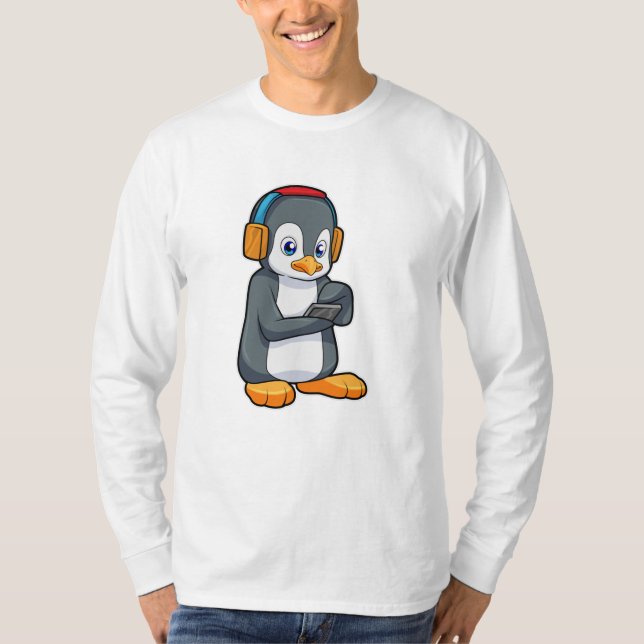 Camiseta Fone de ouvido para música pinguim (Frente)