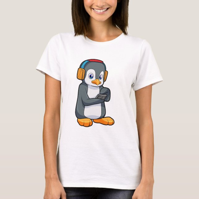 Camiseta Fone de ouvido para música pinguim (Frente)