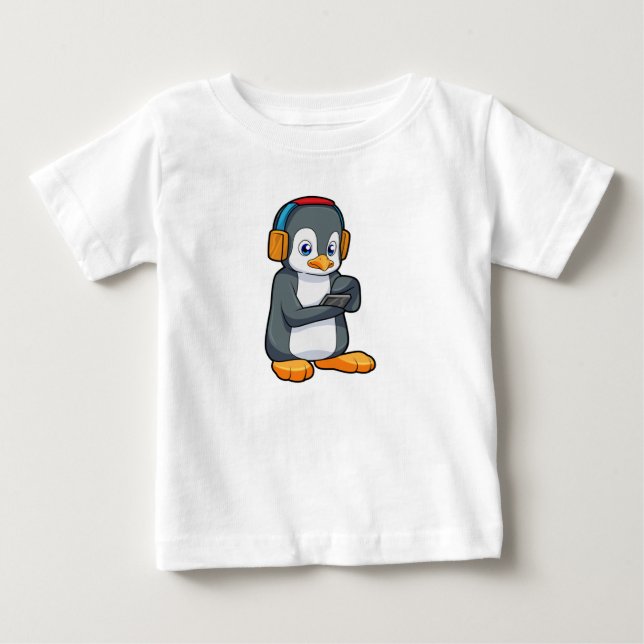 Camiseta Fone de ouvido para música pinguim (Frente)