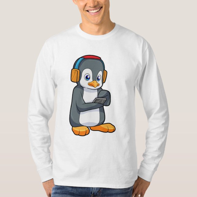 Camiseta Fone de ouvido para música pinguim (Frente)