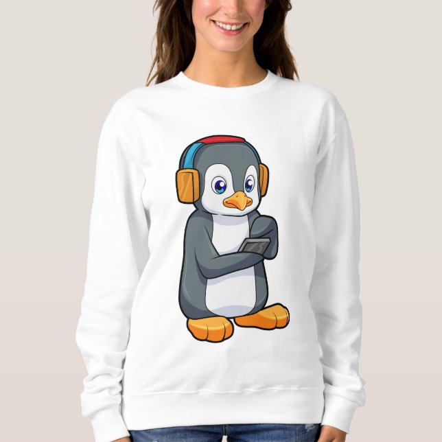 Camiseta Fone de ouvido para música pinguim (Frente)