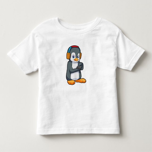 Camiseta Fone de ouvido para música pinguim (Frente)