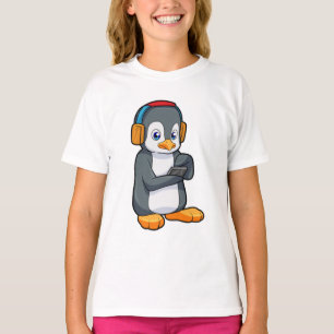 Camiseta Fone de ouvido para música pinguim