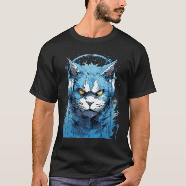 Camiseta Fone de Ouvido Rave EDM Gato Bravo (Frente)