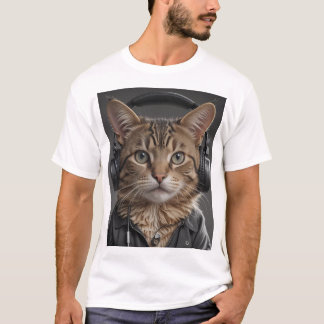 Camiseta fone de ouvido vestido por gato