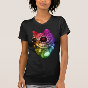 Camiseta Fones de ouvido Coloridos De Gatos De Música Rave