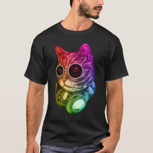 Camiseta Fones de ouvido Coloridos De Gatos De Música Raver