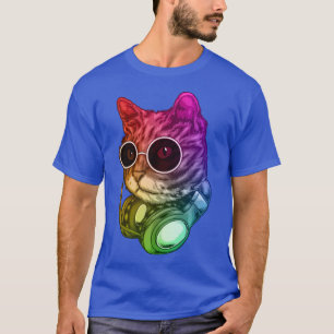 Camiseta Fones de ouvido Coloridos De Gatos De Música Raver