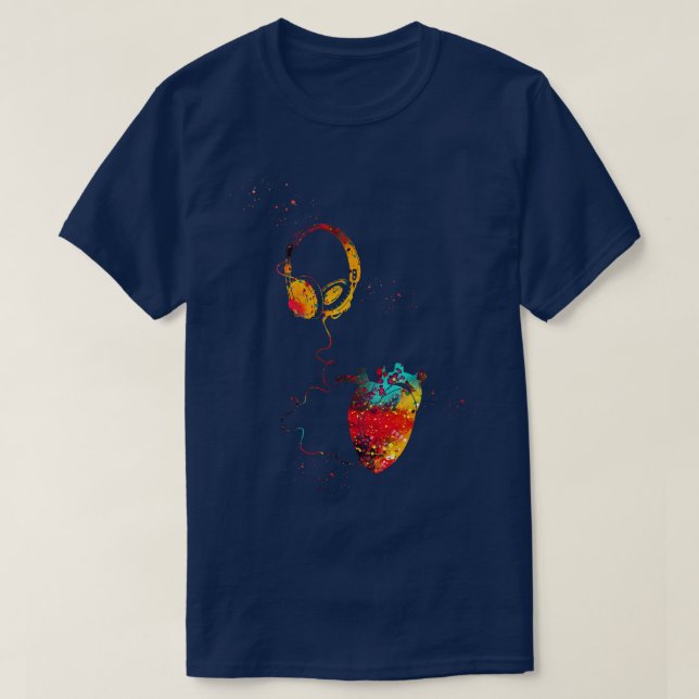 Camiseta Fones de ouvido com coração 1 (Frente do Design)