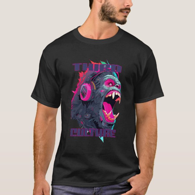 Camiseta Fones de ouvido Cyberpunk Gorilla (Frente)
