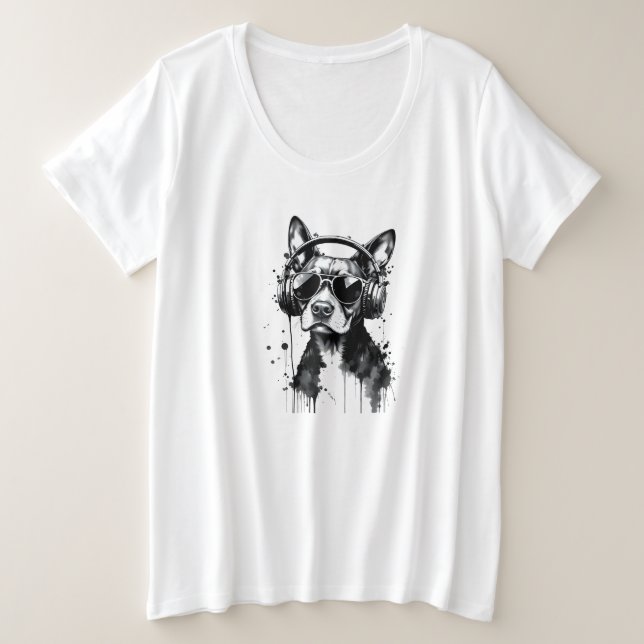 Camiseta fones de ouvido de cães legal Coroa preta e tinta  (Frente do Design)