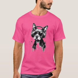 Camiseta fones de ouvido de cães legal Coroa preta e tinta 