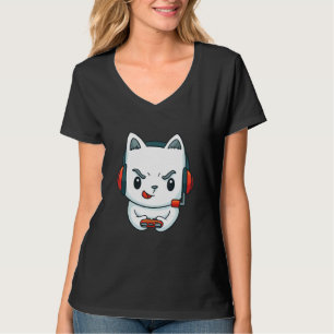Camiseta Fones de ouvido de Gamer Cat para Jogos