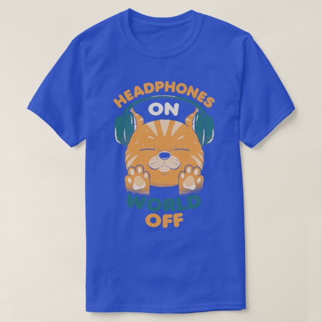 Camiseta Fones de ouvido de Gatos de Música no Mundo Inteir (Frente do Design)