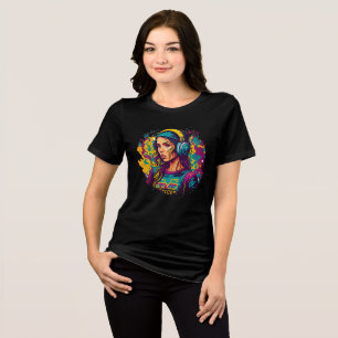 Camiseta Fones de ouvido De Rapariga De Groovy - Arte Retro