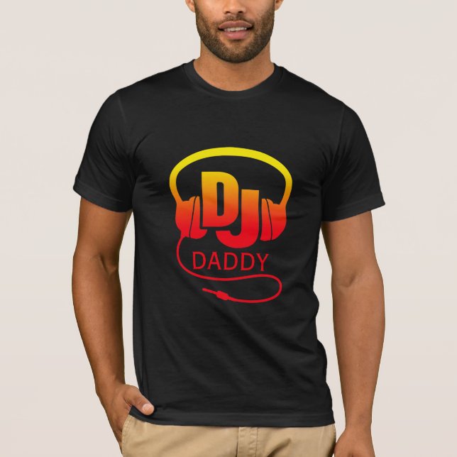 Camiseta fones de ouvido DJ amarelo pai (Frente)