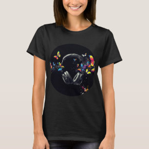 Camiseta Fones de ouvido e borboletas