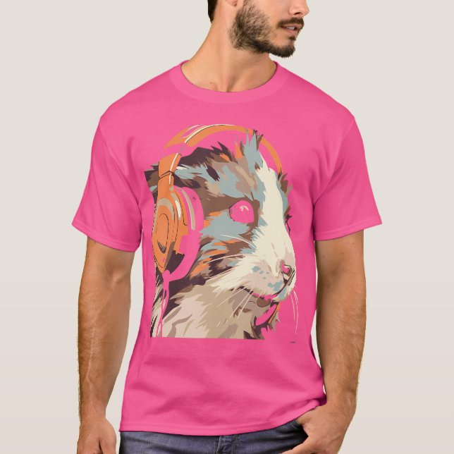 Camiseta Fones de ouvido Engraçado Guiné Pig Gerbil (Frente)
