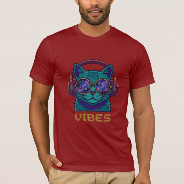 Camiseta Fones de Ouvido Gatos Galactic Vibes (Frente)