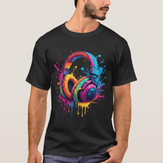 Camiseta Fones de Ouvido Neon Splash Arte