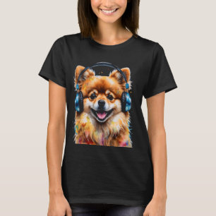 Camiseta Fones de ouvido Pomeranianos Cão Engraçado Impress