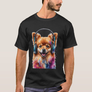 Camiseta Fones de ouvido Pomeranianos Cão Engraçado Impress