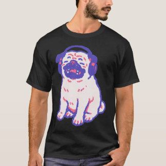 Camiseta Fones de ouvido Pug Música, ilustração pastel dive
