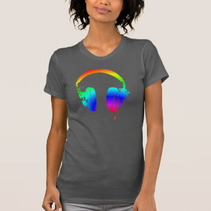 Camiseta Fones de ouvido Rainbow Stencil Graphic Art T Shir