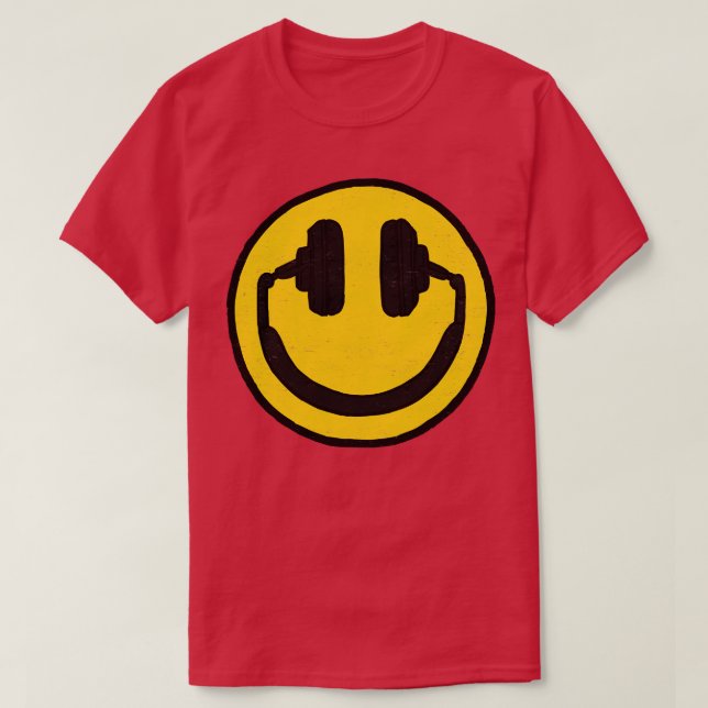 Camiseta Fones de ouvido sorridentes música facial me deixa (Frente do Design)