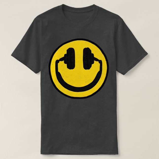Camiseta Fones de ouvido sorridentes música facial me deixa (Frente do Design)
